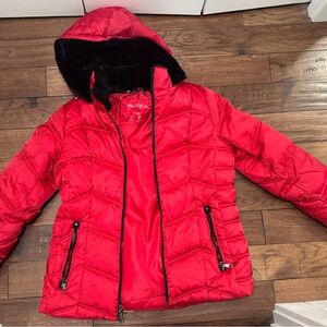 Nautica Women's Vibrant Red Puffer Coat with removable hood never worn